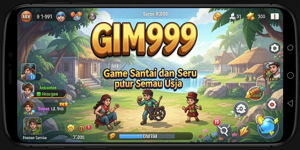 Screenshot GIM999 menampilkan gameplay yang santai dan penuh warna.