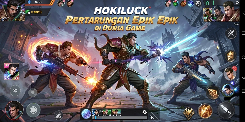 Gameplay HOKILUCK menampilkan pertarungan seru dan karakter unik.