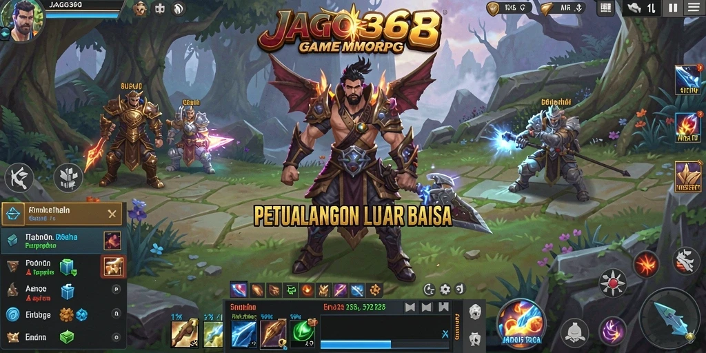 Screenshot gameplay JAGO368 menampilkan aksi pertarungan yang seru dan dunia yang luas.